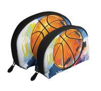 Divertimento di schizzo colorato di basket stampato, Borsa per trucco a conchiglia Portamonete da donna Borsa da toilette piccola Borsa per cosmetici 2 pezzi