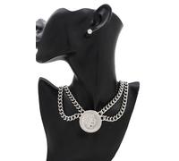 Divertimento Donna Metallo Argento Catenina Greco Viso Grecia Moneta Pendente Di