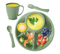 Divided Plate Set - 4 Compartment Plate | Food Grade PP - Microonde Dishwasher Safe Breakfast Lunch Dinner Tray With Spoon Fork Water Cup For Home Canteen RV Restaurant