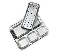 Divided Sauce Plate - Sectioned Metal Dipping Dish, Rust Resistant Seasoning Holder For Barbecue Condiments, Outdoor Meal Prep, Snack Serving Organizer | Suitable Kitchen, Picnic, Buffet, Catering
