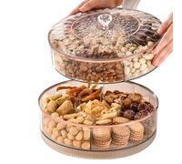 Divided Serving Tray - 7 Compartments Rotating Box | Candy Dish with Lid and Handle | Fruit Food Storage Organizer Party Picnic Wedding Reception Kitchen Snack Condiment Holder Rotating Snack Tray for