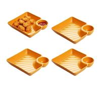 Divided Serving Tray - Personal Snackle Container With Integrated Dip Well, Heat-Resistant Dumpling Plate, Non-Slip Appetizer Server For Fruit & Desserts, Compact Portion-Control Tray | For Home & Off