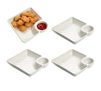 Divided Serving Tray - Personal Snackle Container With Integrated Dip Well, Heat-Resistant Dumpling Plate, Non-Slip Appetizer Server For Fruit & Desserts, Compact Portion-Control Tray | For Home & Off