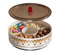 Divided Serving Tray - Rotating Clear Lid Container, Five Compartment Snack Box, Circular Appetizer Platter, Portable Fruit Storage Bin, Kitchen Organizer, Tabletop Vessel For Nuts Candies White
