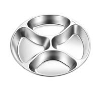 Divided Serving Tray, Stainless Steel Plate, Round Side Dish 4 Compartment | Divided Round Design, Stainless Steel Serving, 4 Compartment Dish, for Scallion Ginger Garlic Kitchen Restaurant Camping BBQ