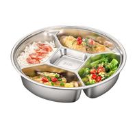 Divided Snack Plate - Stainless Steel Food Steaming Platter With Handle, Sectional Fruit Tray For Parties, Large Capacity 3-Compartment Serving Dish | Home Apartment Family Nights Friend Gatherings