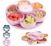 Divided Spin & Snack Serving Tray,5 Compartment Rotating Party Platter, Rotating Snack Box Container with Lid,Covered Snack Storage for Chips Nuts Dips Veggies,for Kitchen,Travel and Picnic