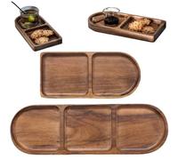Divider Wooden Tray,Compartment Prevent Flavors Mixing Holder,Wood Serving Trays with Sections,for Home Kitchen Cooking Candy Bread Milk Burrito Potato Chips Nuts Vegetables Fruits (2+3-Compartment)