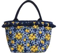 DIVINA Borsa Mini Mediterranea, Stampa Limoni e Fiori, 33x19 cm, Manici in Corda - CB 996 (Lemon Azul)