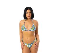 DIVINA Italian Design Bikini Vietri Blu, Top a Triangolo con Rouches, Slip con Fiocchi Laterali - BK05 (IT, Numero, 44, Regular, Regular, Vietri Blu Bikini)