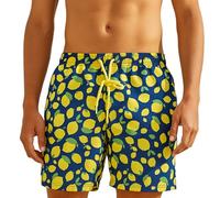 DIVINA Italian Design, Costume da Bagno Uomo - Lemon Groove - Boxer 25 Giallo, Limone/Blu, Tessuto Leggero ad Asciugatura Rapida, con Tasche Laterali e Rete Interna (IT, Testo, M, Regular, Regular)