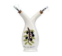 Divina Italian Design Oliera Doppio Beccuccio in Ceramica con Olive 3D, SF16 O, Decorata a Mano