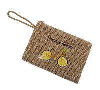 DIVINA Italian Design Pochette in Paglia Natural 25x18cm con Ricami Limoni, Chiusura con Zip, Stile Costiera Amalfitana - BAG251 (Vacanze Italiane 02)