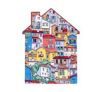 Divina Italian Design, Sottopentola in Ceramica, Design Tiny Houses, Forma Sagomata a Casetta, Multicolore, Decorazione Casette Colorate, Lavaggio a Mano
