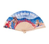 DIVINA Pop Ventaglio Life Sea, Tessuto Misto Cotone e Legno Naturale, Stile Mediterraneo - VAR 55-02