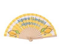 DIVINA Ventaglio Pop Signora i Limoni, Design Italiano con Limoni, Giallo e Blu, Pieghevole in Tessuto e Legno - VAR 55-20