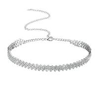 DIVINA VITAE Collana Strass Donna Argento Collana con Fila di Diamanti in Cristallo Collana Scintillante Catena di Gioielli Ballo per Feste Semplici per Donne Ragazze Fidanzata Moglie e Madre