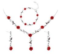 DIVINA VITAE Gioielli Donna con Rose: Collana Rossa con Ciondolo Set Rosa, Bracciale e Orecchini per Matrimonio e Festa di Compleanno (Oro Bianco)