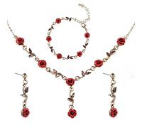 DIVINA VITAE Set Gioielli con 3 Pezzi: Rose Collana con Ciondolo, Bracciale e Orecchini Rossi - Donna Accessori per Matrimonio, Ballo, Festa di Compleanno e Fine Anno