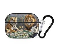 Divine Beasts Playing Mahjong AirPod Pro, custodia rigida antigraffio in PC con portachiavi, accessorio per AirPod Pro 2°/1° custodia per donne e uomini, stile nero