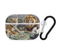 Divine Beasts Playing Mahjong AirPod Pro, custodia rigida antigraffio in PC con portachiavi, accessorio per AirPod Pro 2°/1° custodia per donne e uomini, stile bianco