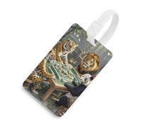 Divine Beasts Playing Mahjong Etichette per bagagli con carta d'identità, etichette resistenti per borse da viaggio, etichette impermeabili per valigie, zaini e custodie da viaggio, stile bianco