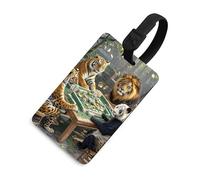 Divine Beasts Playing Mahjong Etichette per bagagli con carta d'identità, etichette resistenti per borse da viaggio, etichette impermeabili per valigie, zaini e custodie da viaggio, stile nero