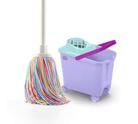 DIVINE GENIUS Happy Rainbow - Mocio con secchio strizzatore da 14L e ruote girevoli, set per la pulizia sostenibile con microfibra riciclata, ideale per la casa e i pavimenti.