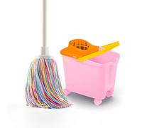 DIVINE GENIUS Happy Rainbow - Mocio con secchio strizzatore da 14L e ruote girevoli, set per la pulizia sostenibile con microfibra riciclata, ideale per la casa e i pavimenti.