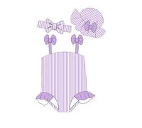 DivingBirds Costume da bagno da bambina da 3 pezzi con cappello da sole e fascia per capelli - Dolce costume da bagno per neonati e bambini, vestito estivo da spiaggia e regalo 3 mesi - 3 anni, Viola