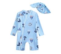 DivingBirds Costume da bagno intero per neonati, a maniche lunghe, con cerniera diagonale completa, Nave pirata, 18-24 mesi