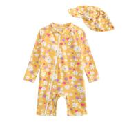 DivingBirds Costume da Bagno per Bambina a Maniche Lunghe, Costume da Bagno in Un Pezzo per Bambina con Cerniera Obliqua e Cappuccio, fiore, 12-18 Mesi