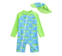 DivingBirds Set Costume da Bagno per Neonato con Cappellino da Sole - Costume da Bagno a Manica Lunga con Cerniera a Pezzo Unico per Bambino per Spiaggia e Piscina, 2-3 anni