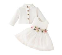 DivingBirds Vestito da bambina e cardigan da 2 pezzi, set di 2 pezzi, stampa floreale a farfalla, abiti in tulle per bambini a maniche lunghe, per ragazze 3 mesi-3 anni, bianco, 6-9 Monate