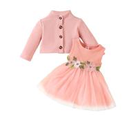 DivingBirds Vestito da bambina e cardigan da 2 pezzi, set di 2 pezzi, stampa floreale a farfalla, abiti in tulle per bambini a maniche lunghe, per ragazze 3 mesi-3 anni, Colore: rosa., 6-9 Mesi