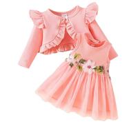 DivingBirds Vestito da bambina e cardigan, set da 2 pezzi, senza maniche, con stampa floreale a farfalla, per feste in tulle, a maniche lunghe, per autunno e inverno, abbigliamento casual per ragazze