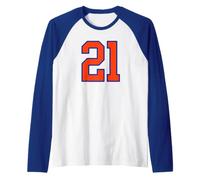 Divisa da Giocatore di Maglia Numero 21 Arancione e Blu Maglia con Maniche Raglan