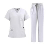 Divisa Infermiere Donna Camici da donna, completi ospedale, pantaloni, accessori for infermiere, clinica dentistica, salone di bellezza, abbigliamento lavoro, tuta(White,L)
