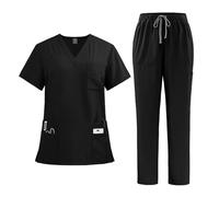 Divisa Infermiere Donna Camici da donna, completi ospedale, pantaloni, accessori for infermiere, clinica dentistica, salone di bellezza, abbigliamento lavoro, tuta(Black,L)