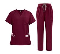 Divisa Infermiere Donna Camici da donna, completi ospedale, pantaloni, accessori for infermiere, clinica dentistica, salone di bellezza, abbigliamento lavoro, tuta(Wine red,XXL)