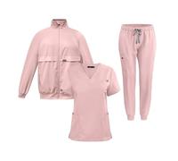 Divisa Infermiere Donna Completo da 3 pezzi for medico, infermiere, uniforme, pantaloni, semplici, con più tasche, camice dentistico, SPA(Pink,XXL)