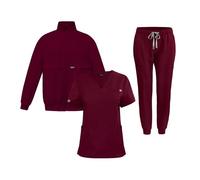 Divisa Infermiere Donna Completo da 3 pezzi for medico, infermiere, uniforme, pantaloni, semplici, con più tasche, camice dentistico, SPA(Burgundy,S)