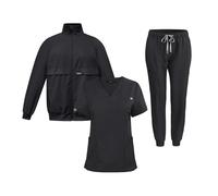 Divisa Infermiere Donna Completo da 3 pezzi for medico, infermiere, uniforme, pantaloni, semplici, con più tasche, camice dentistico, SPA(Black,XXL)