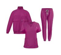 Divisa Infermiere Donna Completo da 3 pezzi for medico, infermiere, uniforme, pantaloni, semplici, con più tasche, camice dentistico, SPA(Rose Red,S)
