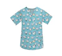 Divisa Infermiere Donna Divise da lavoro ospedaliere Stampa dei denti Camicetta con scollo a V for allattamento Clinica odontoiatrica Uniforme infermiera a maniche corte Top Scrub(Color16,XXL)