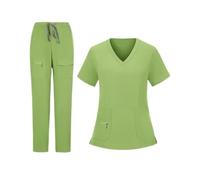 Divisa Infermiere Donna Ospedale Medico Dentista Abiti da Lavoro Chirurgico Camice Top Pantaloni Multicolore Infermiera Uniforme(Light Green,XXL)