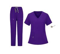 Divisa Infermiere Donna Ospedale Medico Dentista Abiti da Lavoro Chirurgico Camice Top Pantaloni Multicolore Infermiera Uniforme(Purple,XXL)