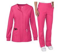 Divisa Infermiere Donna Tuta da lavoro elastica for lavaggio a mano, for estetista, medico, SPA, uniforme infermiera, maniche lunghe, scollo a V(Color5,L)