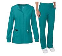 Divisa Infermiere Donna Tuta da lavoro elastica for lavaggio a mano, for estetista, medico, SPA, uniforme infermiera, maniche lunghe, scollo a V(Color1,XXL)