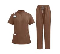 Divisa Infermiere Donna Uniformi Donne Camici Set Ospedale Medici Infermieri Accessori Clinica Odontoiatrica Salone di Bellezza Spa Abbigliamento da Lavoro Tessuto(Brown,L)
